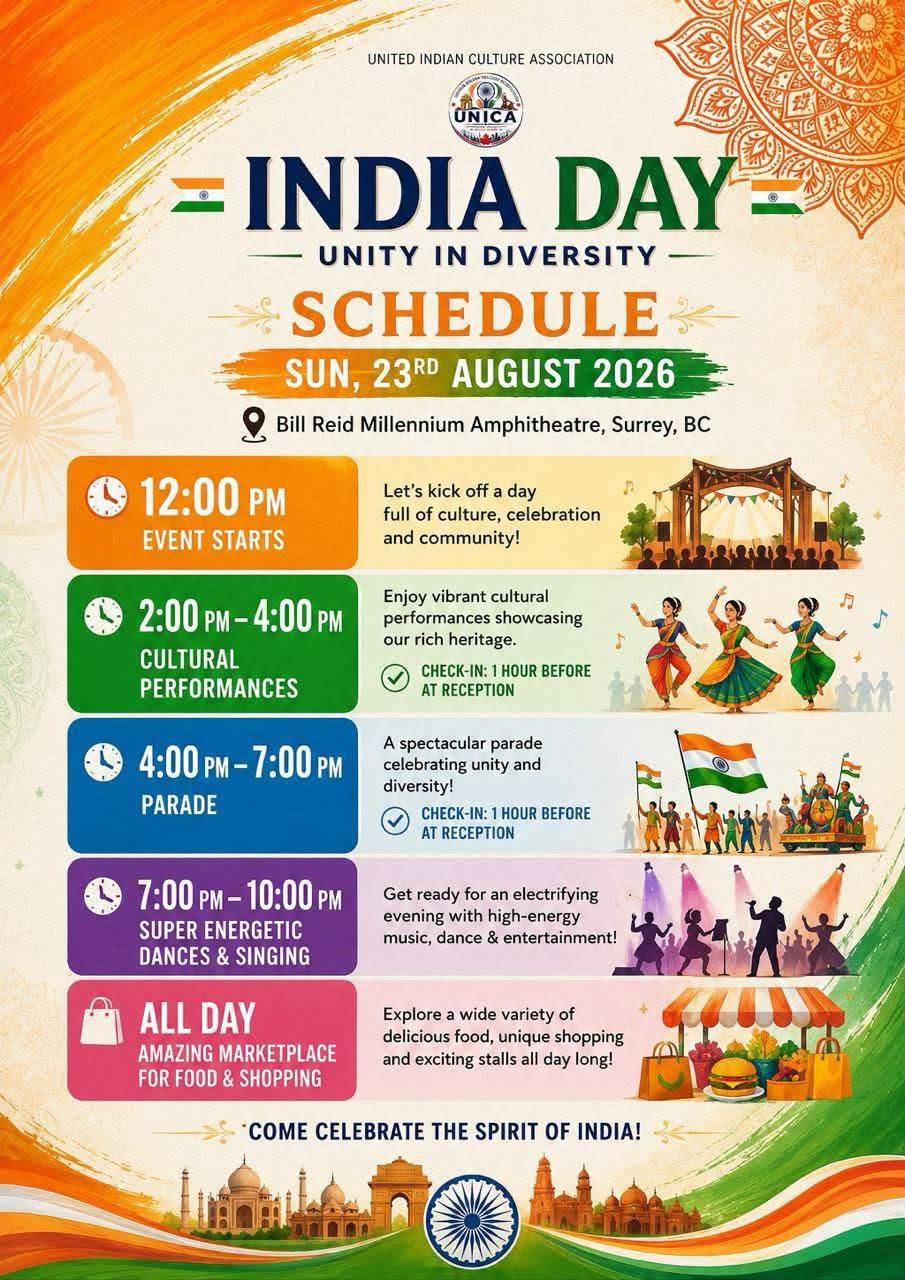 india day 2026 surey bc schedule